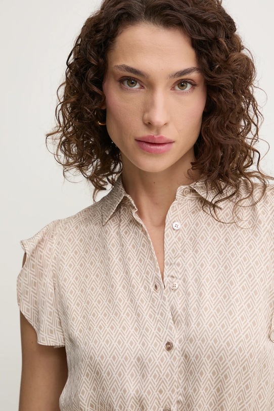 Fracomina sukienka z domieszką jedwabiu beżowy FR25SD1011W774J7