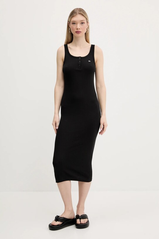 Tommy Jeans vestito in cotone midi nero DW0DW19477
