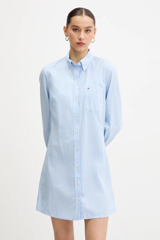 Памучна рокля Tommy Jeans райе син DW0DW20334