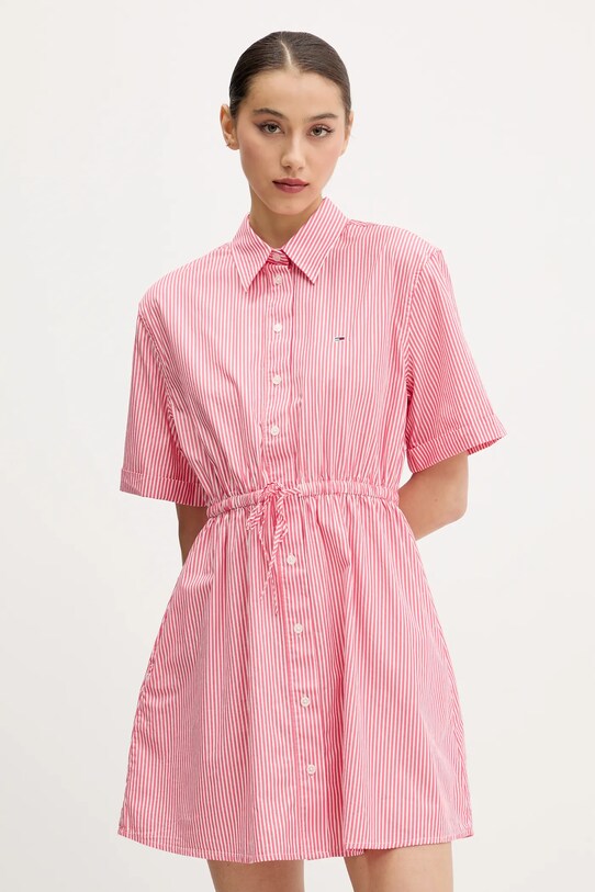 Tommy Jeans rochie din bumbac fixat roz DW0DW20617