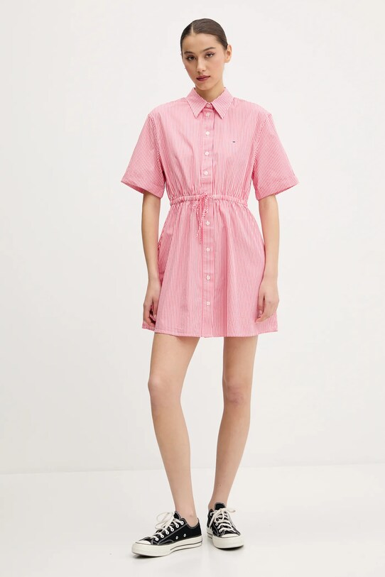 Tommy Jeans rochie din bumbac DW0DW20617 roz SS25
