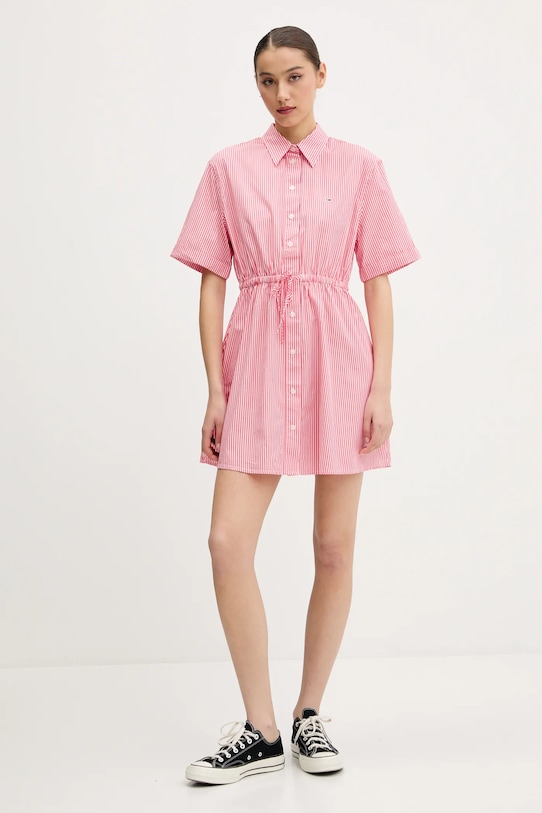 Tommy Jeans rochie din bumbac DW0DW20617 roz SS25