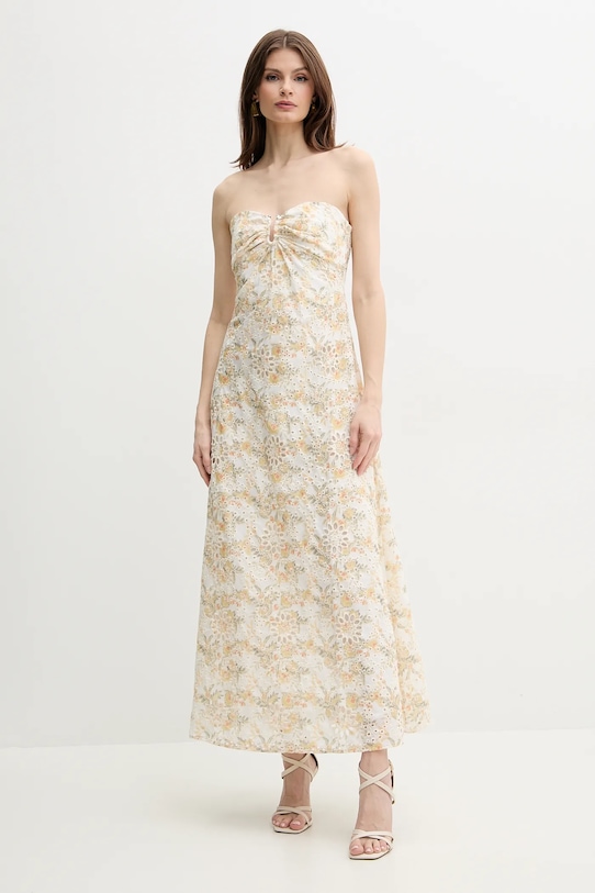 Bardot sukienka bawełniana LORA wzorzyste żółty 59245DB2