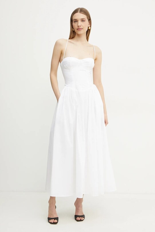 Bardot rochie din bumbac ESTIE maxi alb 59786DB