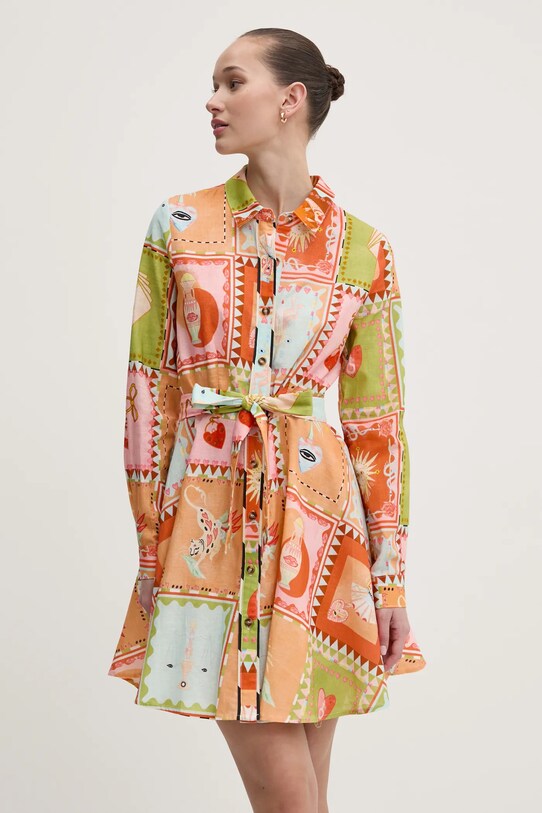 Never Fully Dressed rochie din amestec de in cu guler portocaliu NFDDR1781