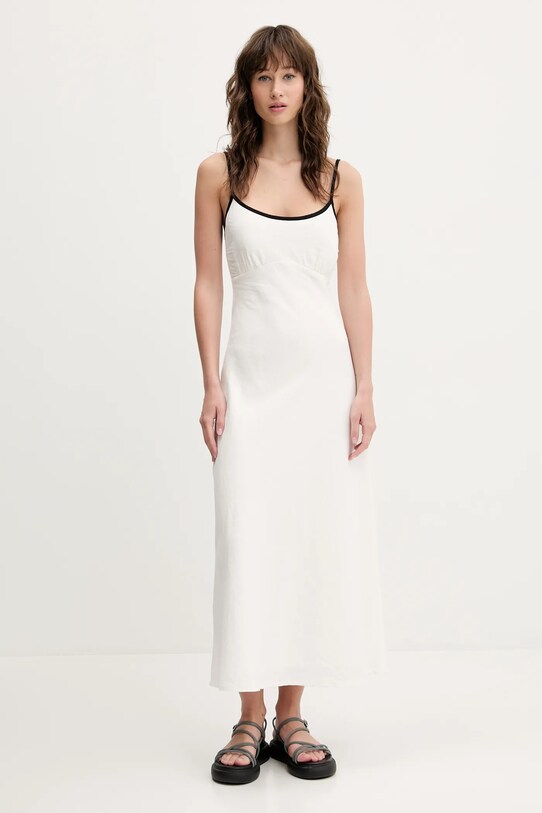Lněné šaty Hollister Co. maxi béžová KI359.5049.100