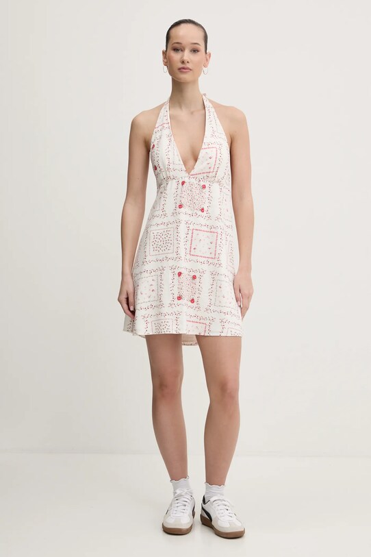 Ľanové šaty Hollister Co. KI359.5067.108 béžová SS25