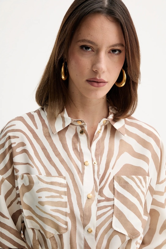 Marciano Guess sukienka z domieszką lnu ROSIE beżowy 5GGK41.7314A