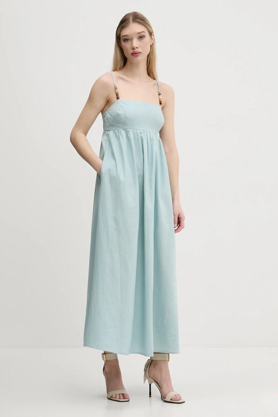 Ľanové šaty Abercrombie & Fitch KI159.5549.260 tyrkysová SS25