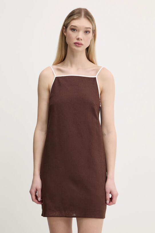 Ленена рокля Abercrombie & Fitch лен кафяв KI159.5662.480