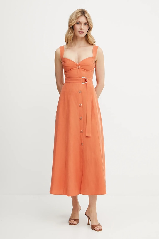 Šaty s příměsí lnu Liu Jo jemný vzor oranžová WA5312.T4818