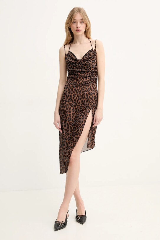 Miss Sixty rochie de mătase mini maro 6S1DJ22600