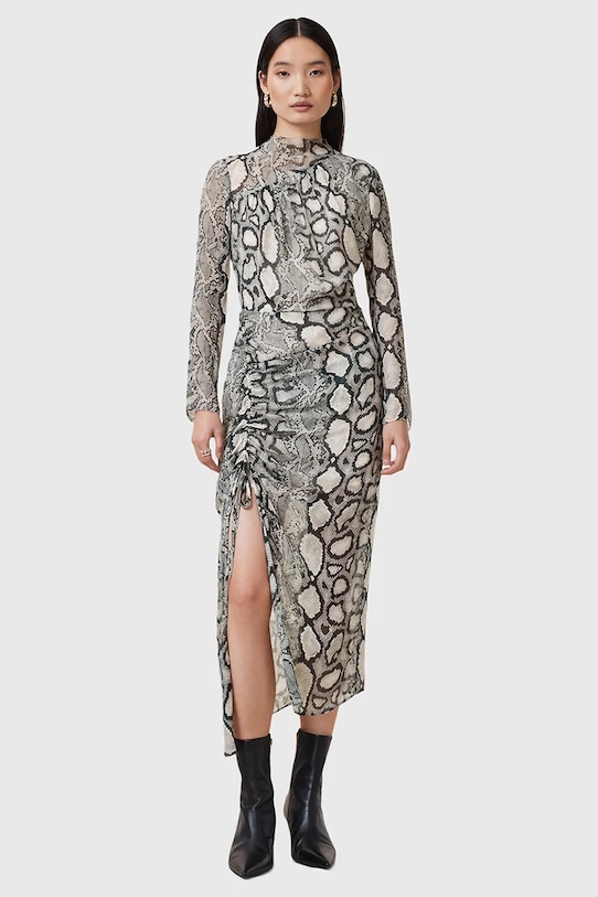 Платье с примесью шелка AllSaints RIZO длинный мультиколор W050DC