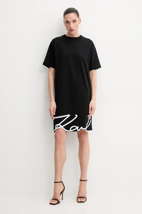 Karl Lagerfeld rochie din bumbac A1W13001 negru SS25
