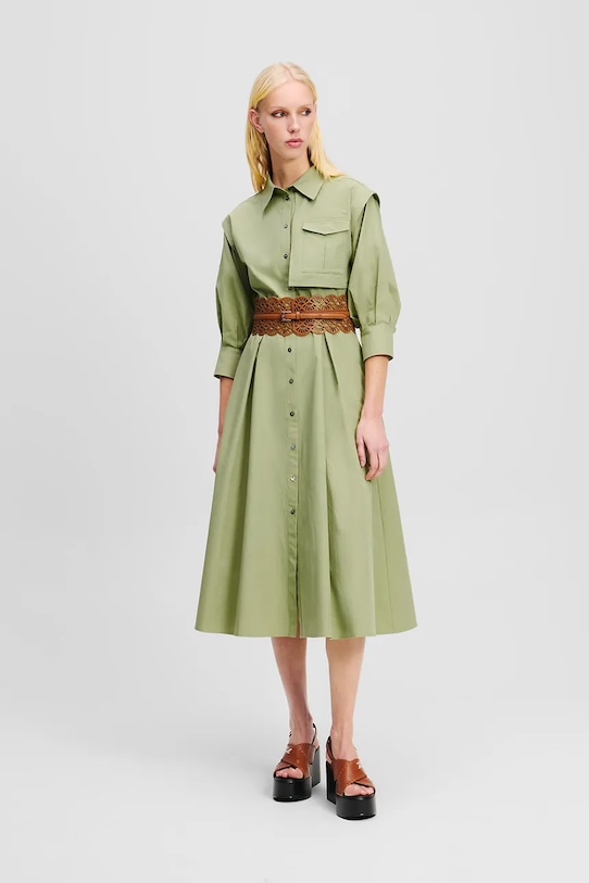 Karl Lagerfeld rochie din bumbac verde A2W13005