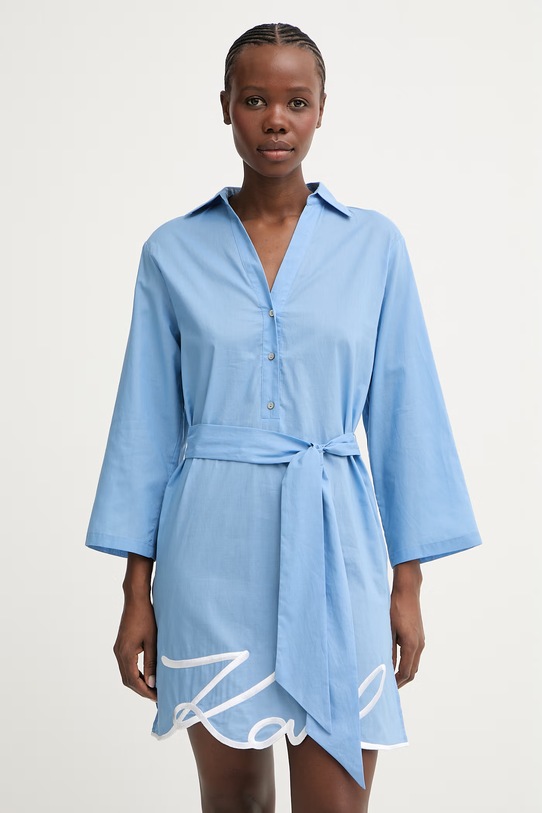 Karl Lagerfeld sukienka letnia bawełniana niebieski A2W46075