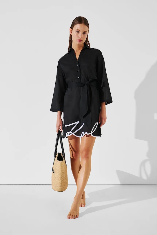 Karl Lagerfeld sukienka bawełniana czarny A2W46075