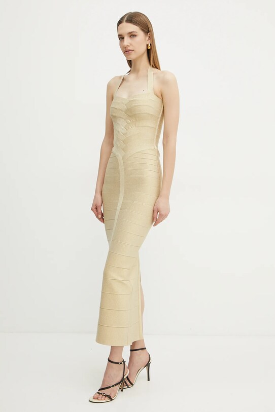 Herve Leger sukienka Iris z elastanem złoty HLM8505780