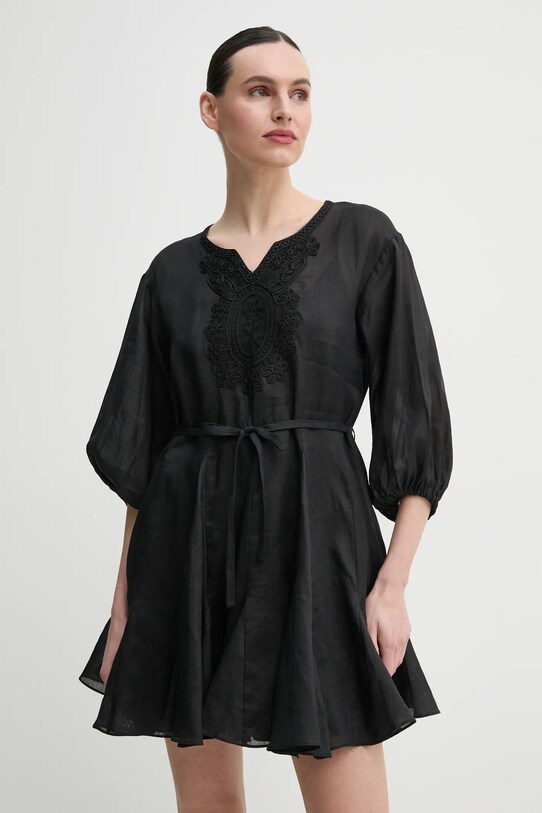 Lněné šaty ISABELLE BLANCHE mini černá IS25SS.A086.T019
