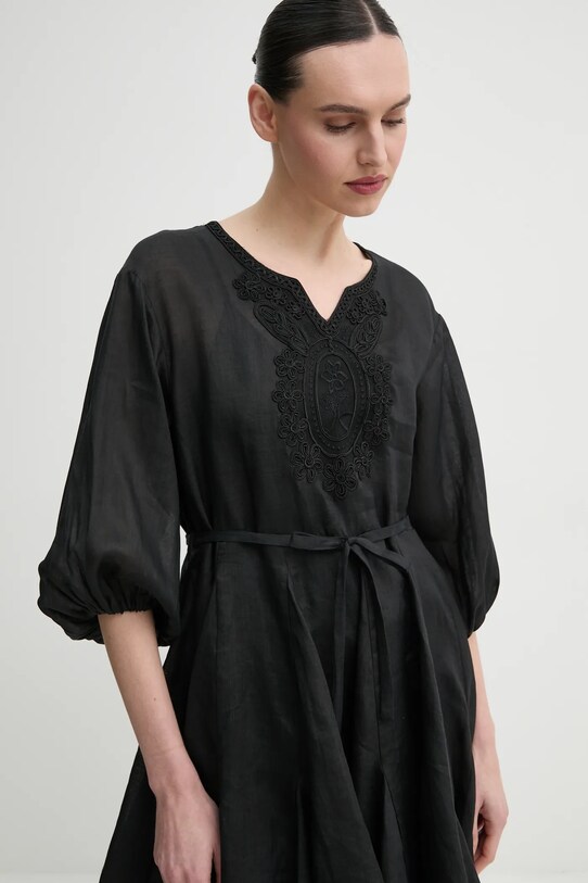 Lněné šaty ISABELLE BLANCHE černá IS25SS.A086.T019