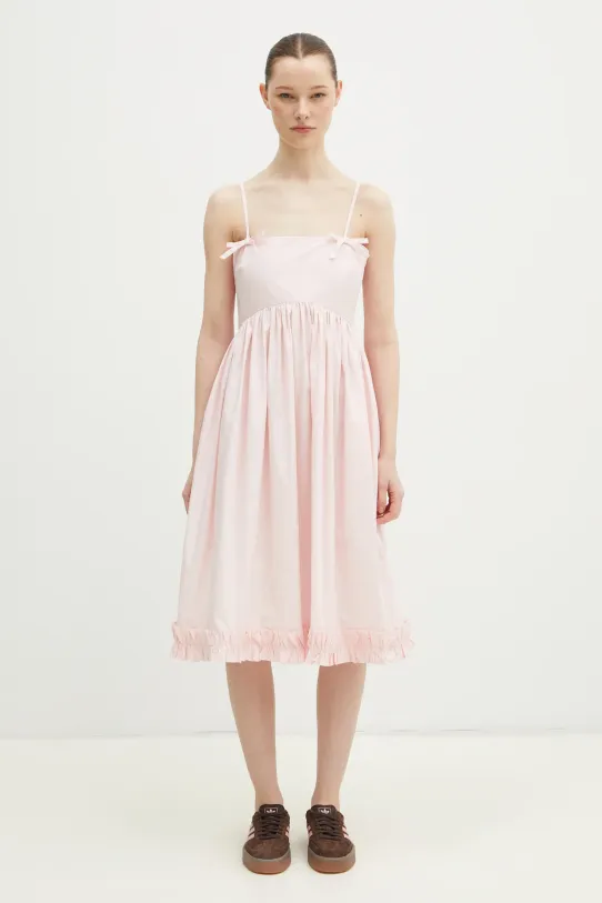 Pamučna haljina GANNI Cotton Poplin Strap pamuk roza W0325