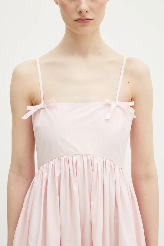 Pamučna haljina GANNI Cotton Poplin Strap roza W0325