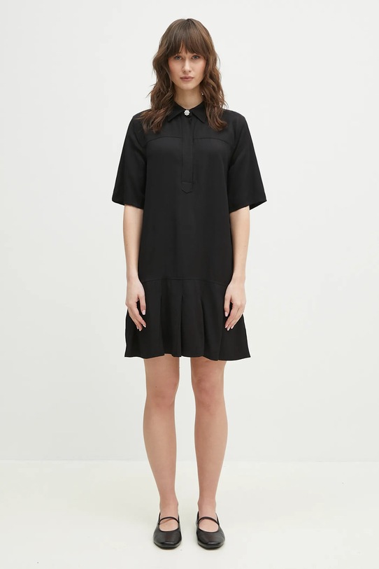 Φόρεμα GANNI Viscose Twill Mini βισκόζη μαύρο W0083