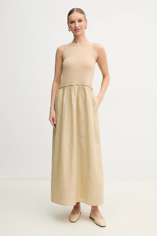 MAX&Co. sukienka lniana z elastanem beżowy 2516621034200