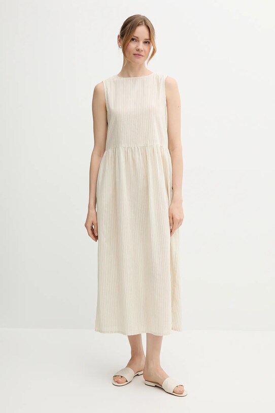 United Colors of Benetton sukienka z domieszką lnu casual beżowy 48I5DV0BK