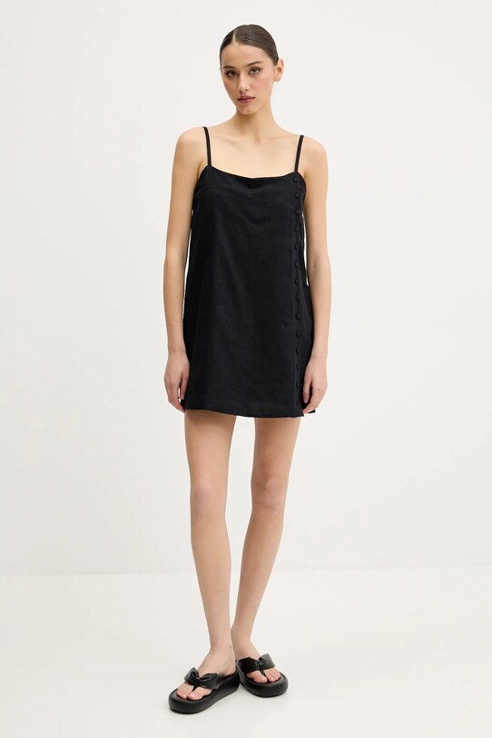Lněné šaty Abercrombie & Fitch KI159.5572.900 černá SS25