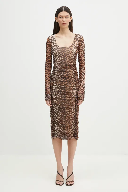 GANNI dress all-over print brown F9758