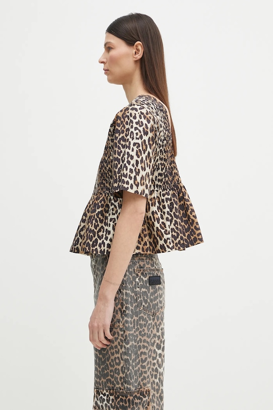 GANNI cotton blouse W0205 brown SS25