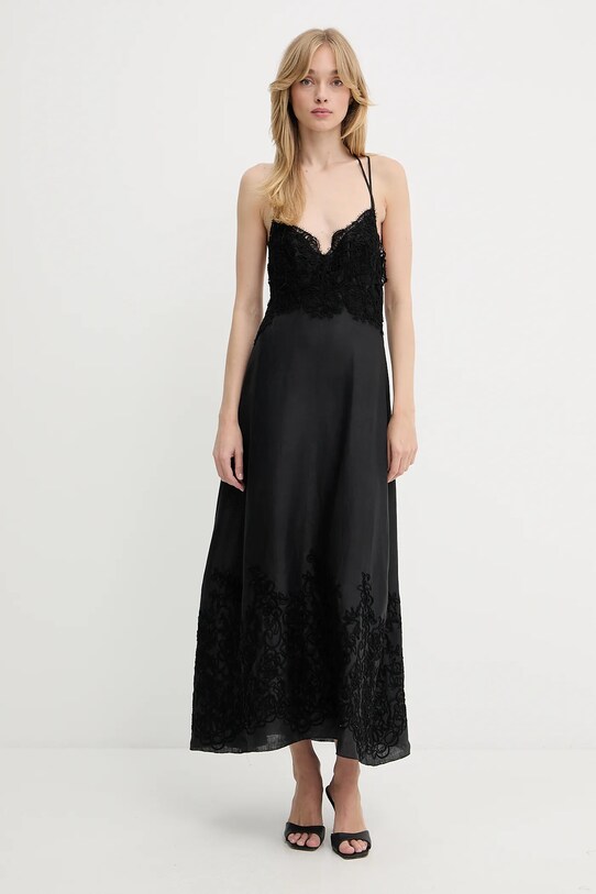 Ermanno Scervino LIFE rochie din amestec de in forma V negru D464Q606NZB