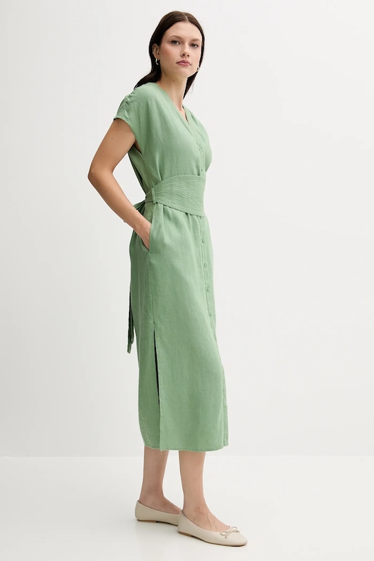 Pedro del Hierro sukienka lniana 3819821 zielony SS25