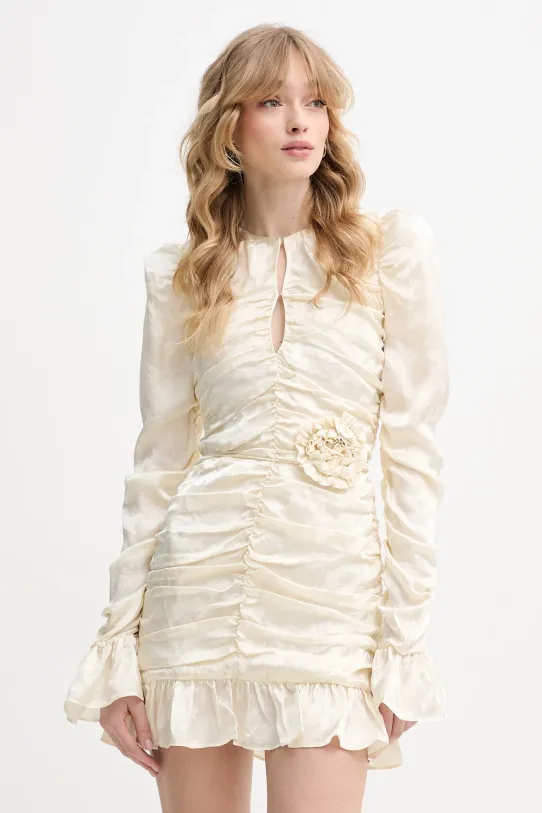 Rotate rochie de mătase mini bej 113955858