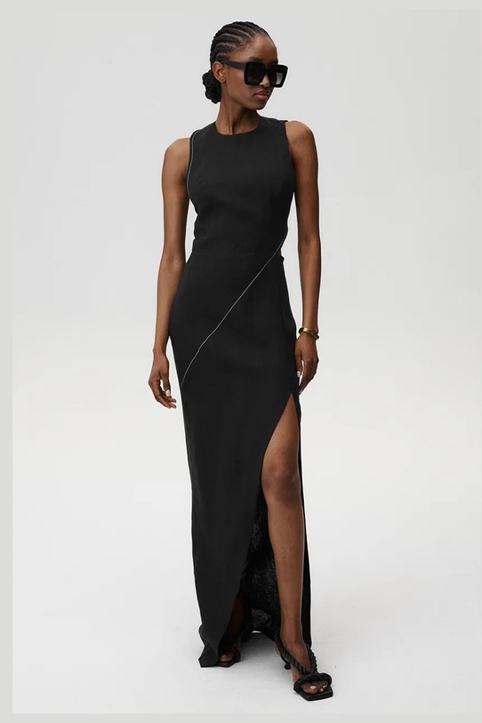 Λινό φόρεμα Undress Code Margherita Dress Stitch 895 μαύρο