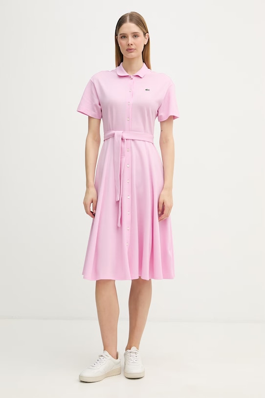 Lacoste sukienka letnia bawełniana różowy EF9621