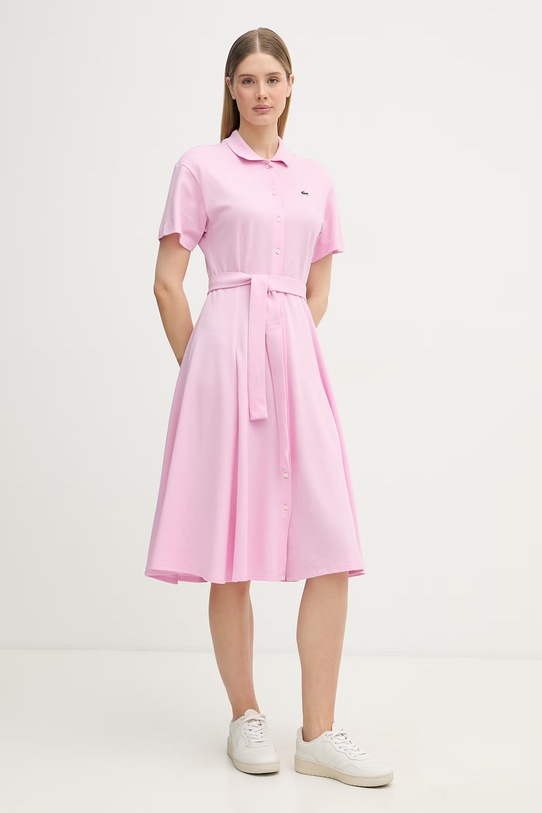 Lacoste sukienka letnia bawełniana EF9621 różowy SS26