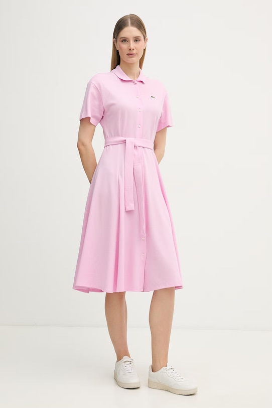 Lacoste sukienka letnia bawełniana EF9621 różowy SS26