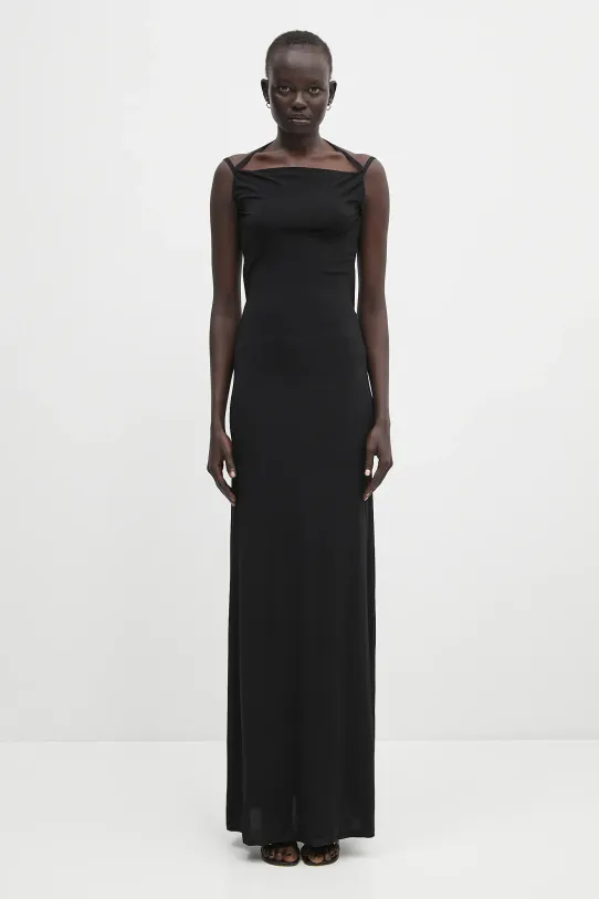 Marine Serre rochie Draped Jersey Thong tricotaj negru WDR335A.CJER0022