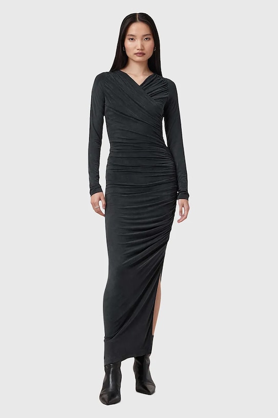 AllSaints rochie HANAKO CUPRO maxi negru W015DC