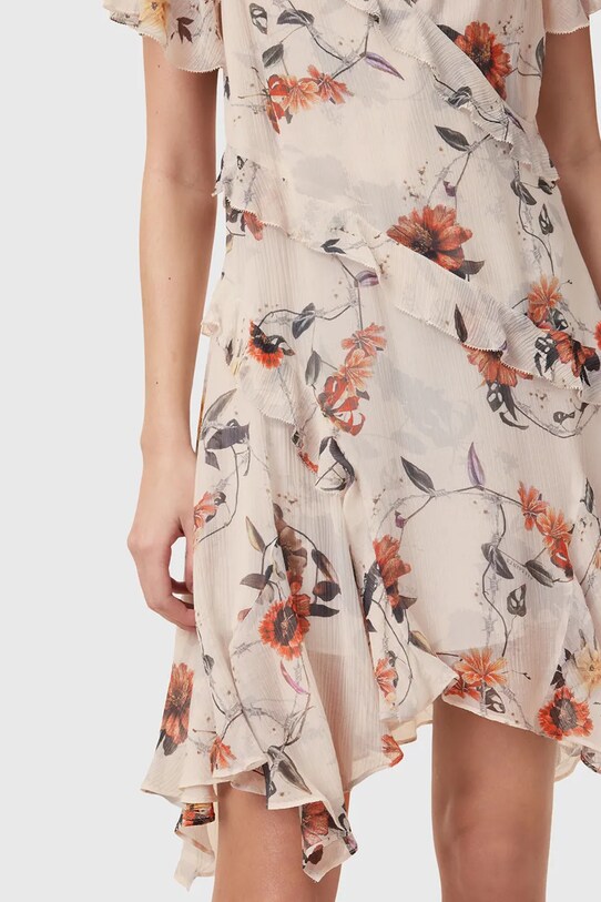 AllSaints rochie din amestec de matase DARMA bej W018DC