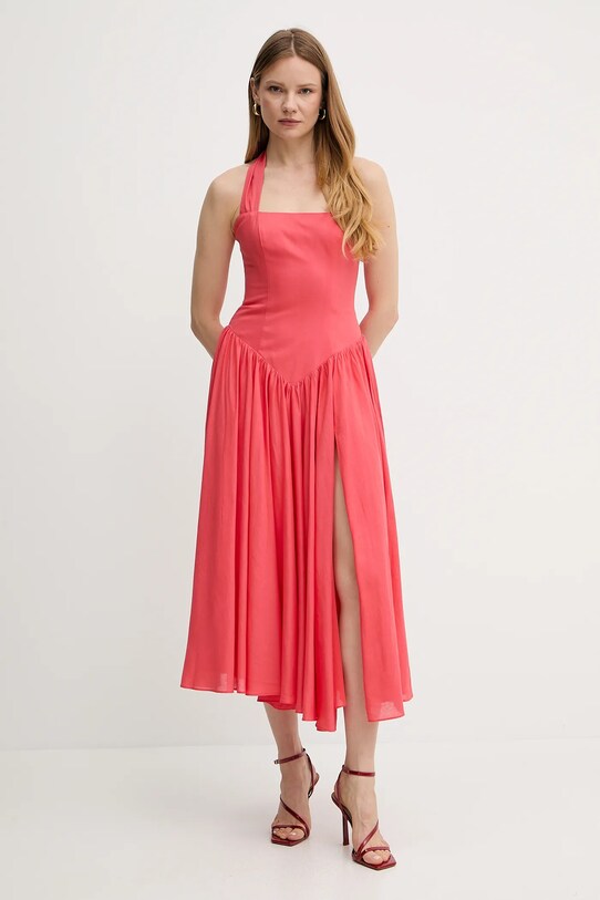 Bardot rochie din amestec de in maxi roz 59803DB1