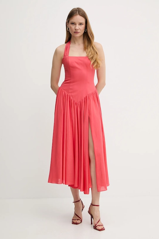 Šaty s prímesou ľanu Bardot s prímesou ľanu ružová 59803DB1