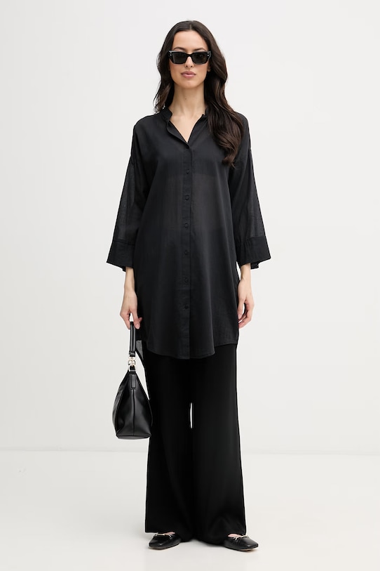 United Colors of Benetton рокля тип риза от памук 4DW35V02K черен SS26