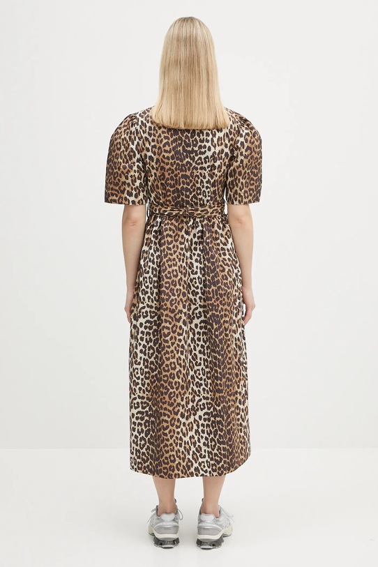 Clothing GANNI cotton dress Printed Cotton Tie Strap Midi W0373 brown