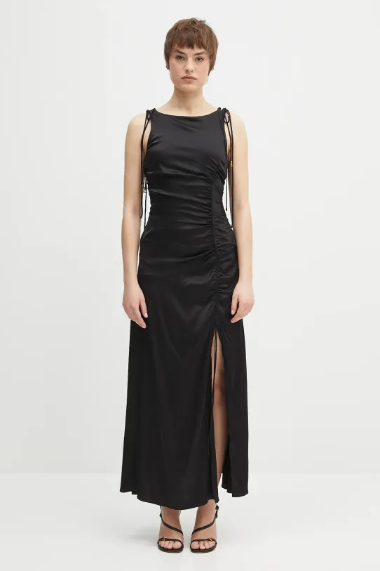 GANNI vestito Solid Satin Gathered Long tessuto elasticizzato nero W0381