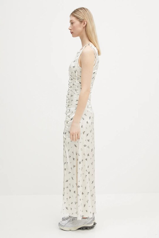 Šaty GANNI Printed Satin Gathered Long W0262 béžová SS25