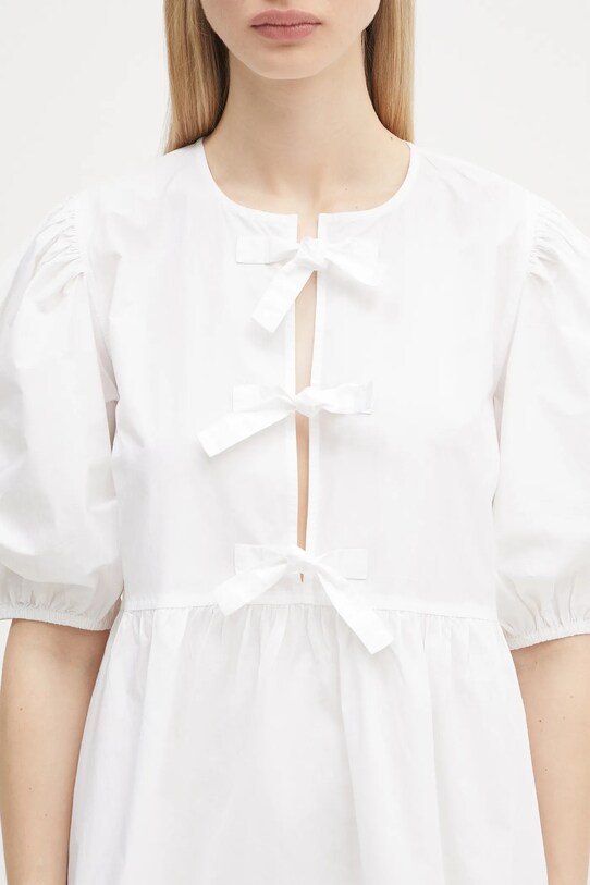 GANNI sukienka bawełniana Cotton Poplin Tie String Mini biały F9170