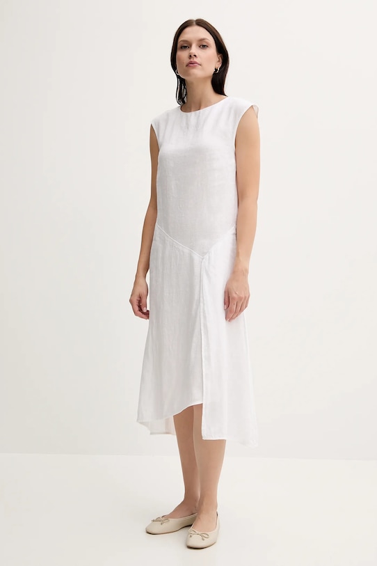 Sisley rochie din in midi alb 4AGHLV073